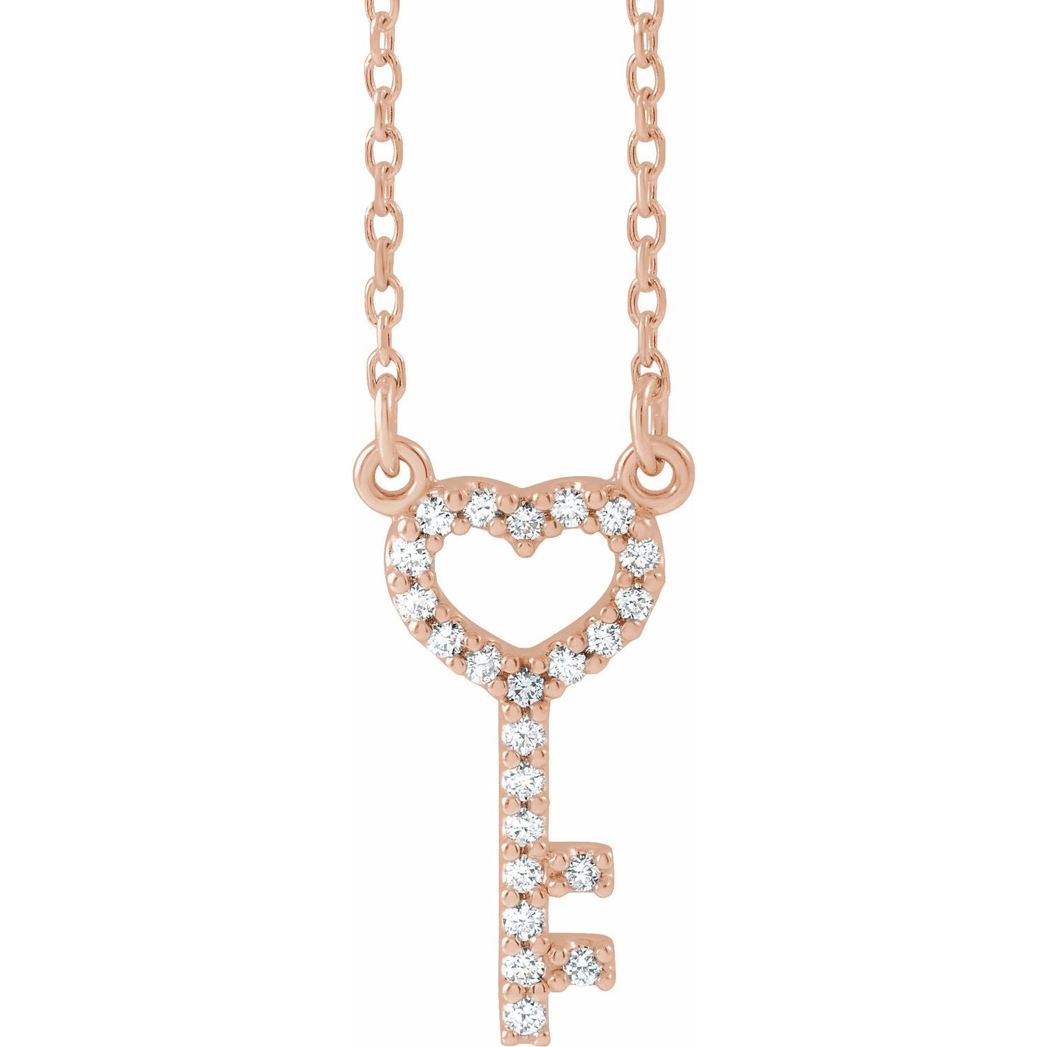 Diamond Heart & Key Necklace in 14K Rose Gold