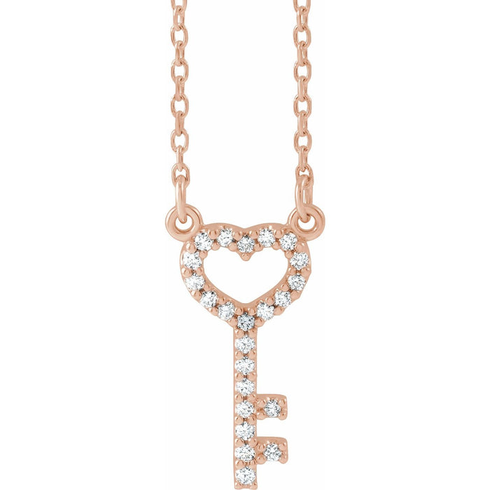 Diamond Heart & Key Necklace in 14K Rose Gold