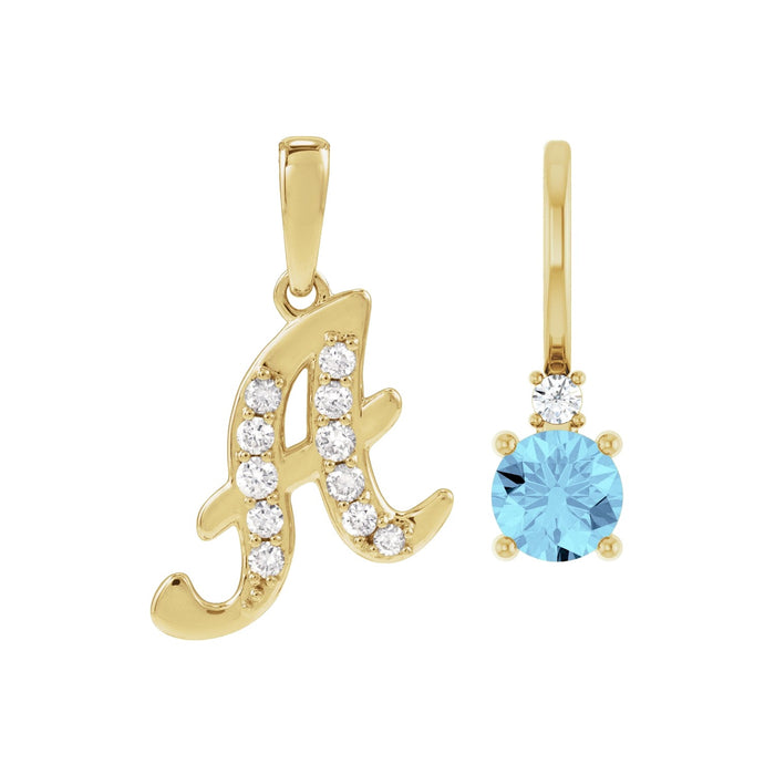 Diamond Initial Necklace with Birthstone in 14K Yellow Gold