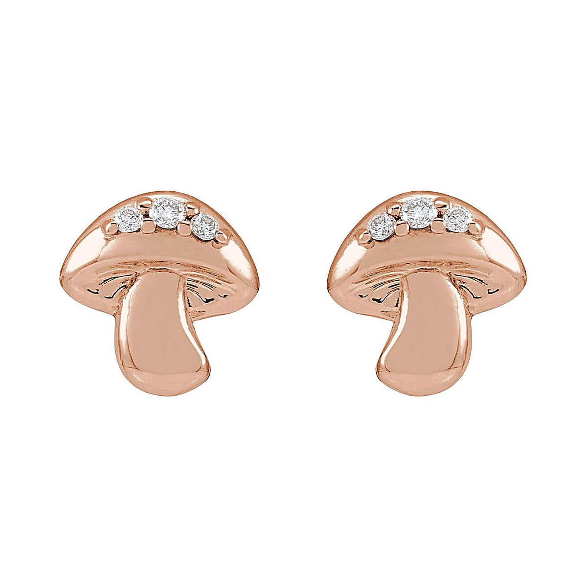 Diamond Mushroom Flat Back Stud Earring in 14K Rose Gold