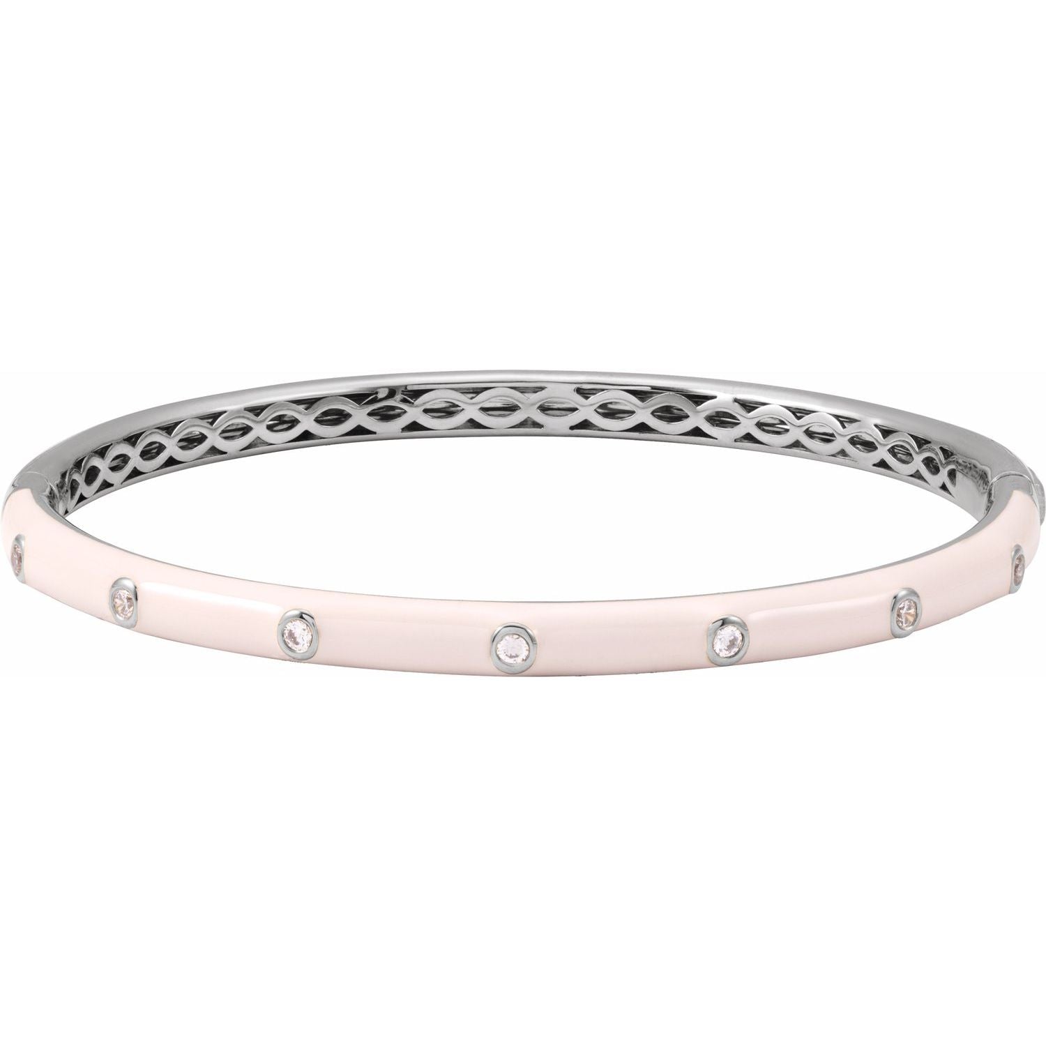 Diamond & Pink Enamel Bangle Bracelet in White Gold