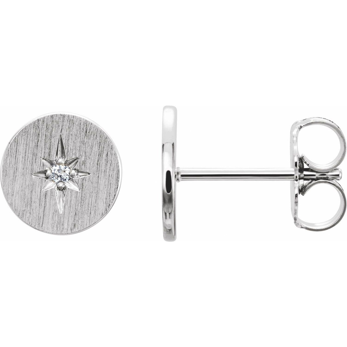 Diamond Starburst Disc Stud Earrings (.02 ctw) in 14k white gold or platinum