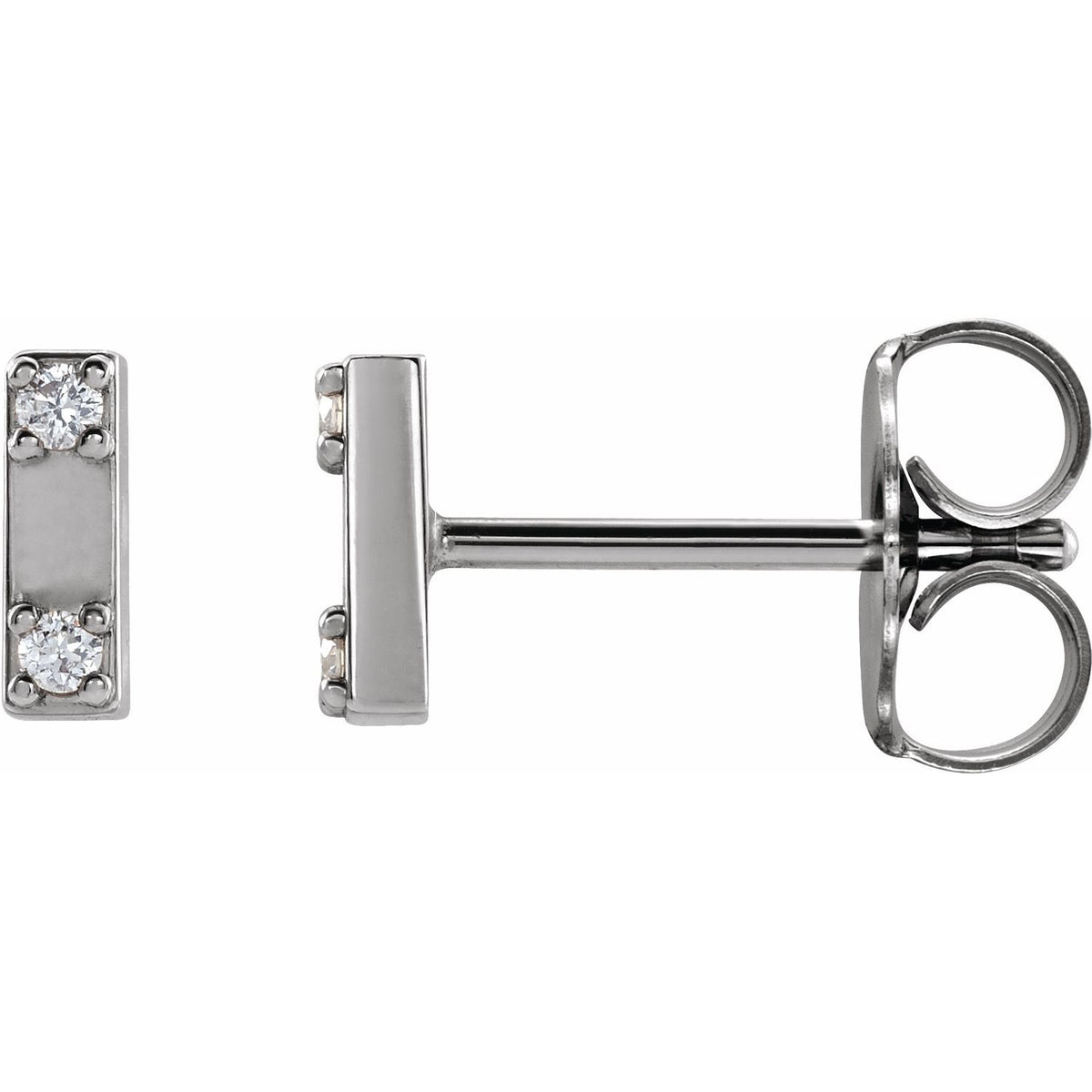 Diamond Two-Stone Bar Stud Earrings (.03 ctw) in 14k white gold or platinum
