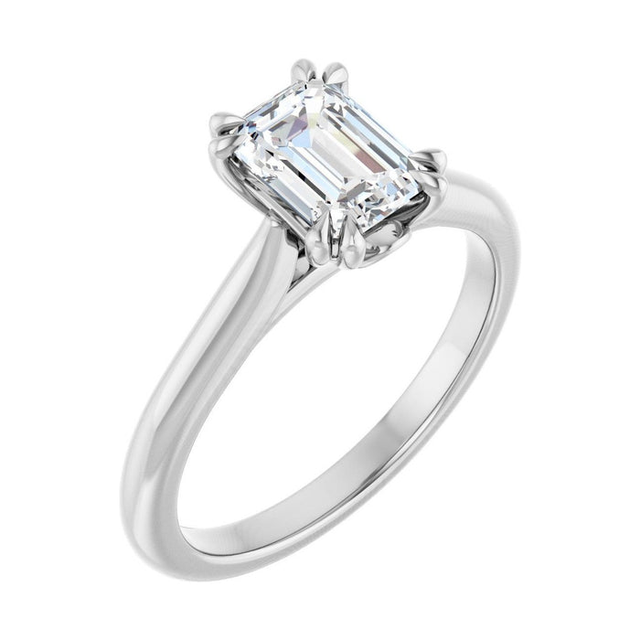 Emerald 1 ct Double Claw-Prong Solitaire Moissanite Engagement Ring in 14K White Gold