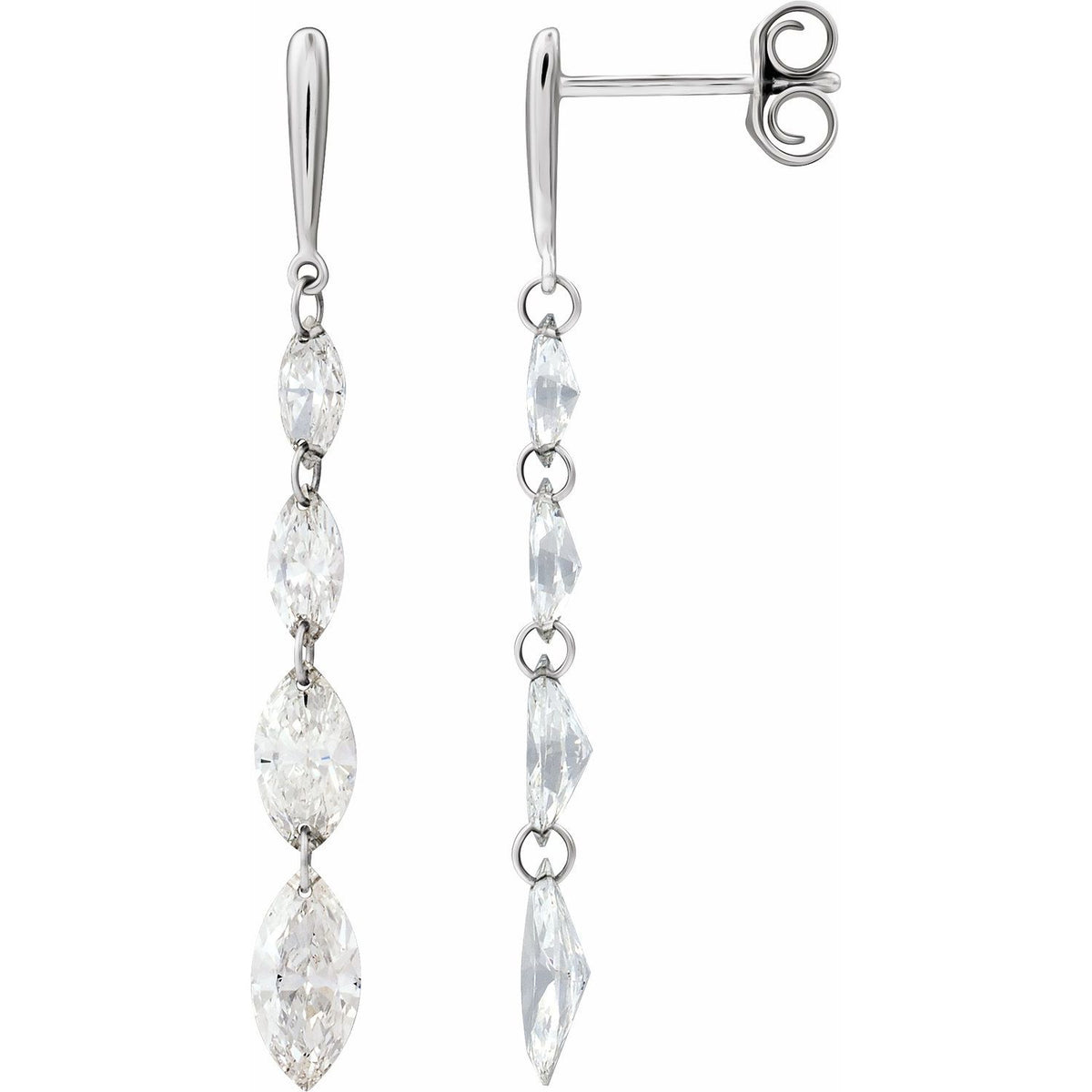 Drilled Marquise Lab-Grown Diamond Drop Earrings (1 1/2 ctw) in 14K White Gold
