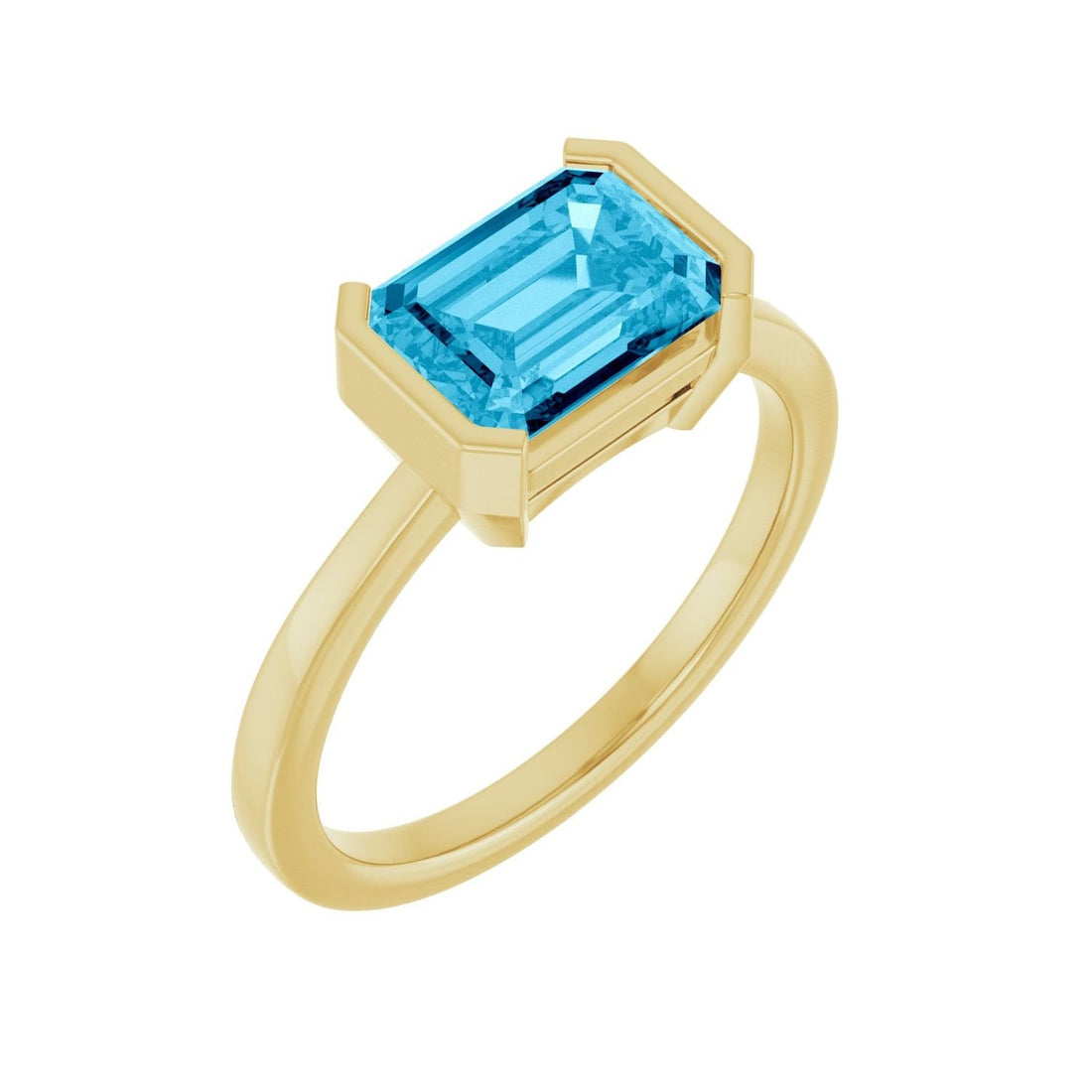 emerald-cut aqua sapphire ring in 14k Yellow Gold
