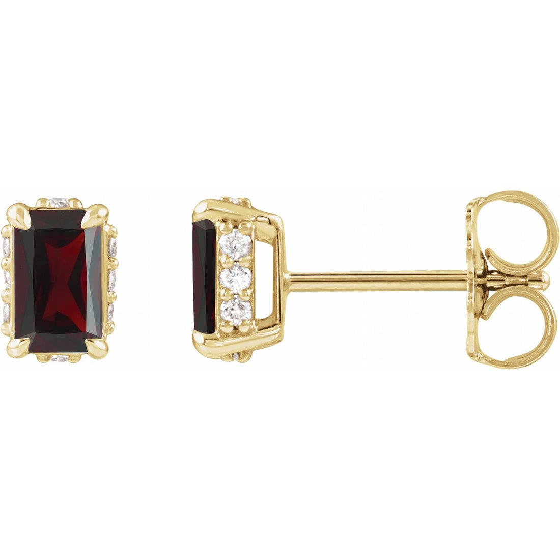emerald-cut garnet stud earrings in 14k Yellow Gold