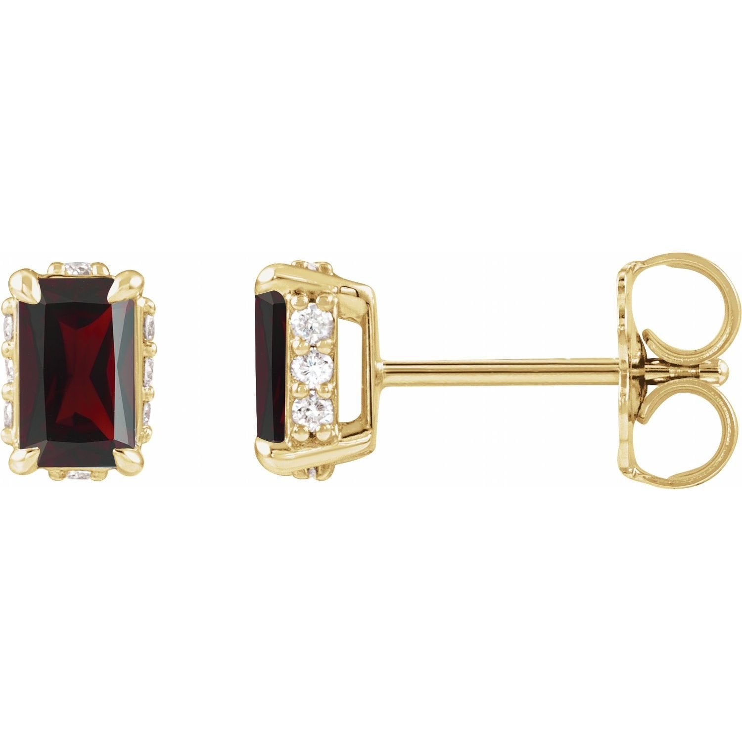 emerald-cut garnet stud earrings in 14k Yellow Gold