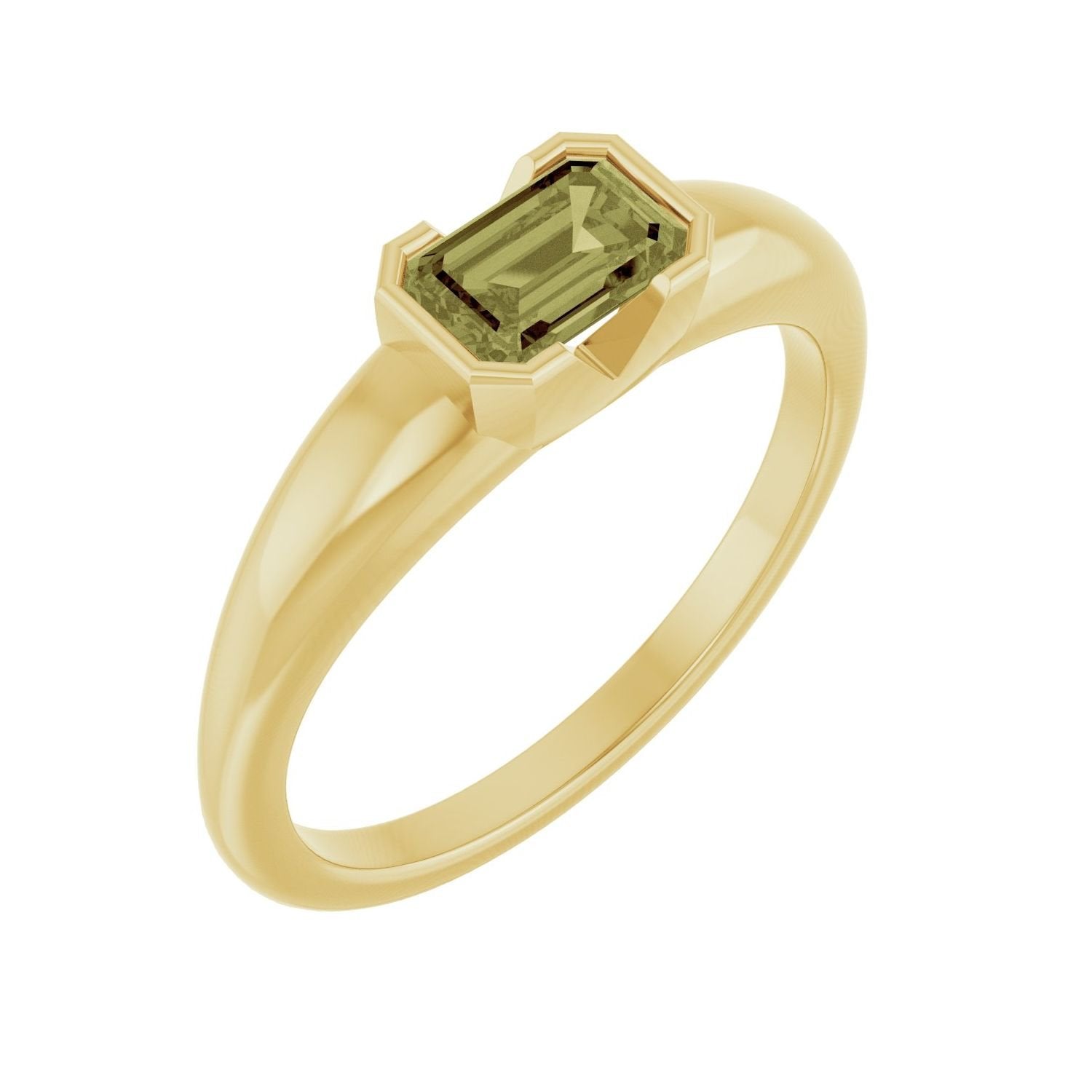 emerald-cut green sapphire half-bezel ring in 14k Yellow Gold