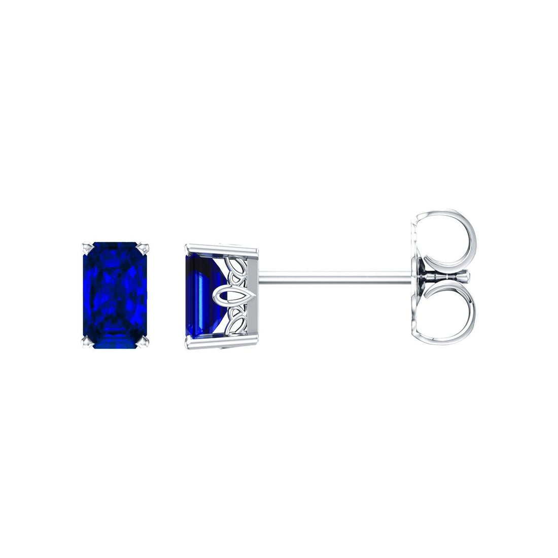 emerald-cut lab-grown blue sapphire earrings in 14k White Gold