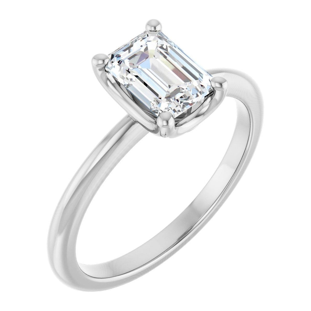 Emerald-Cut Lab-Grown Diamond Petite Solitaire engagement ring in 14K White Gold, shown with a 1.10 ct center