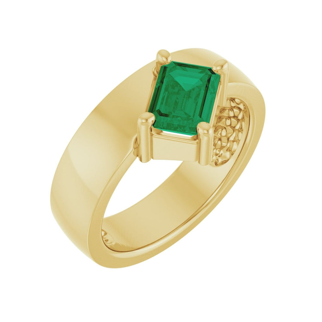 emerald-cut lab-grown emerald asymmetric solitaire ring in 14k Yellow Gold
