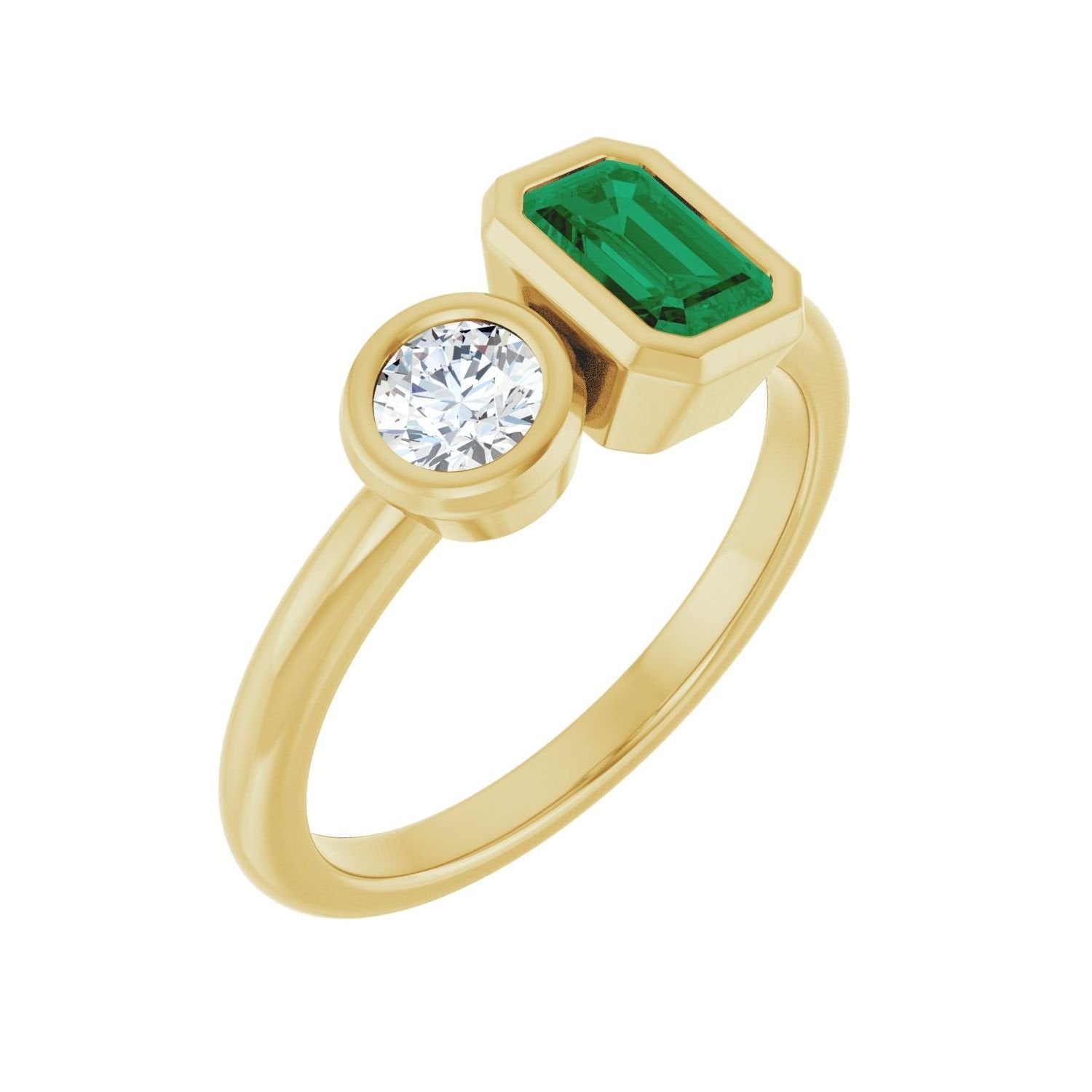 emerald-cut lab-grown emerald ring in 14k Yellow Gold