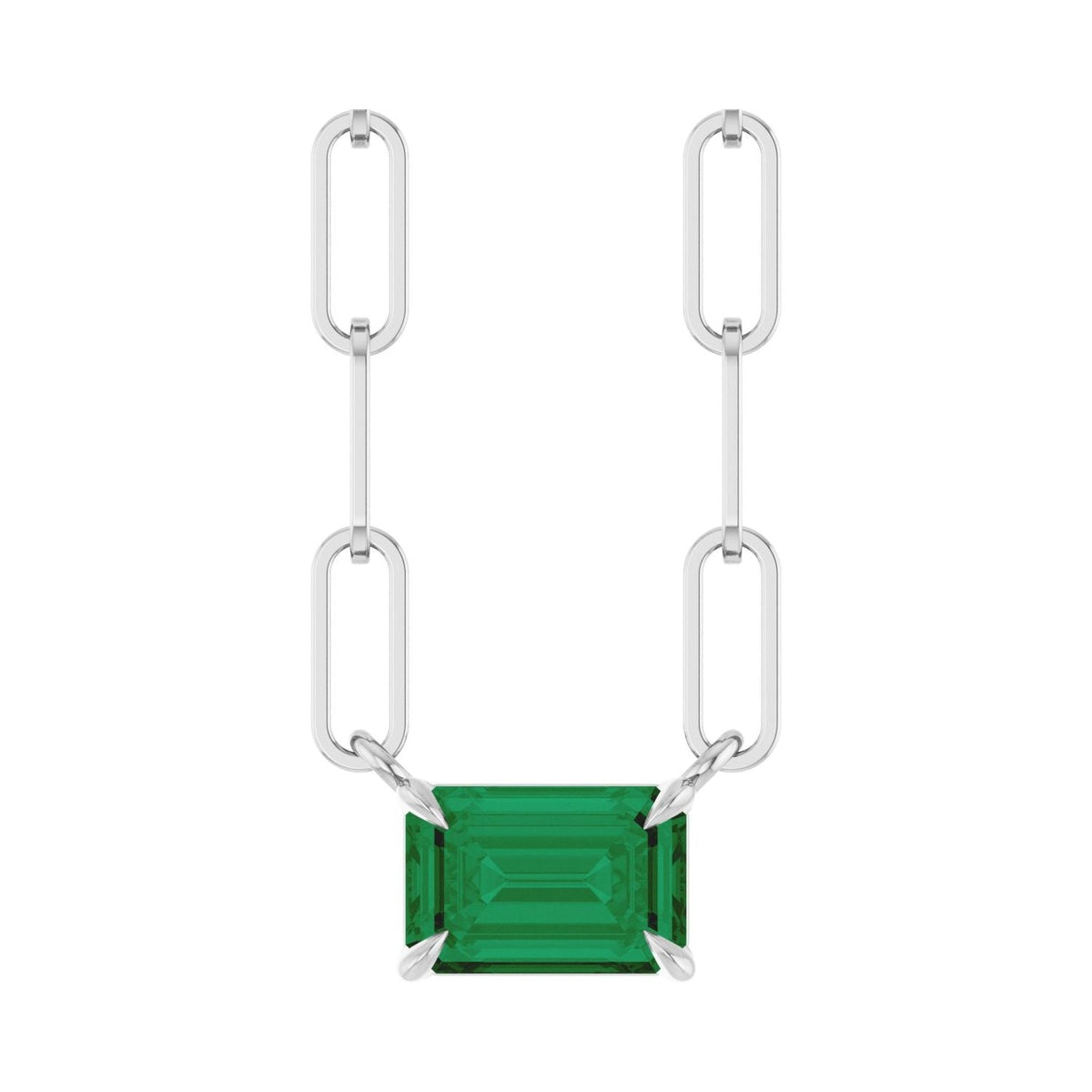 Emerald-Cut Lab-Grown Emerald Pendant in 14K White Gold