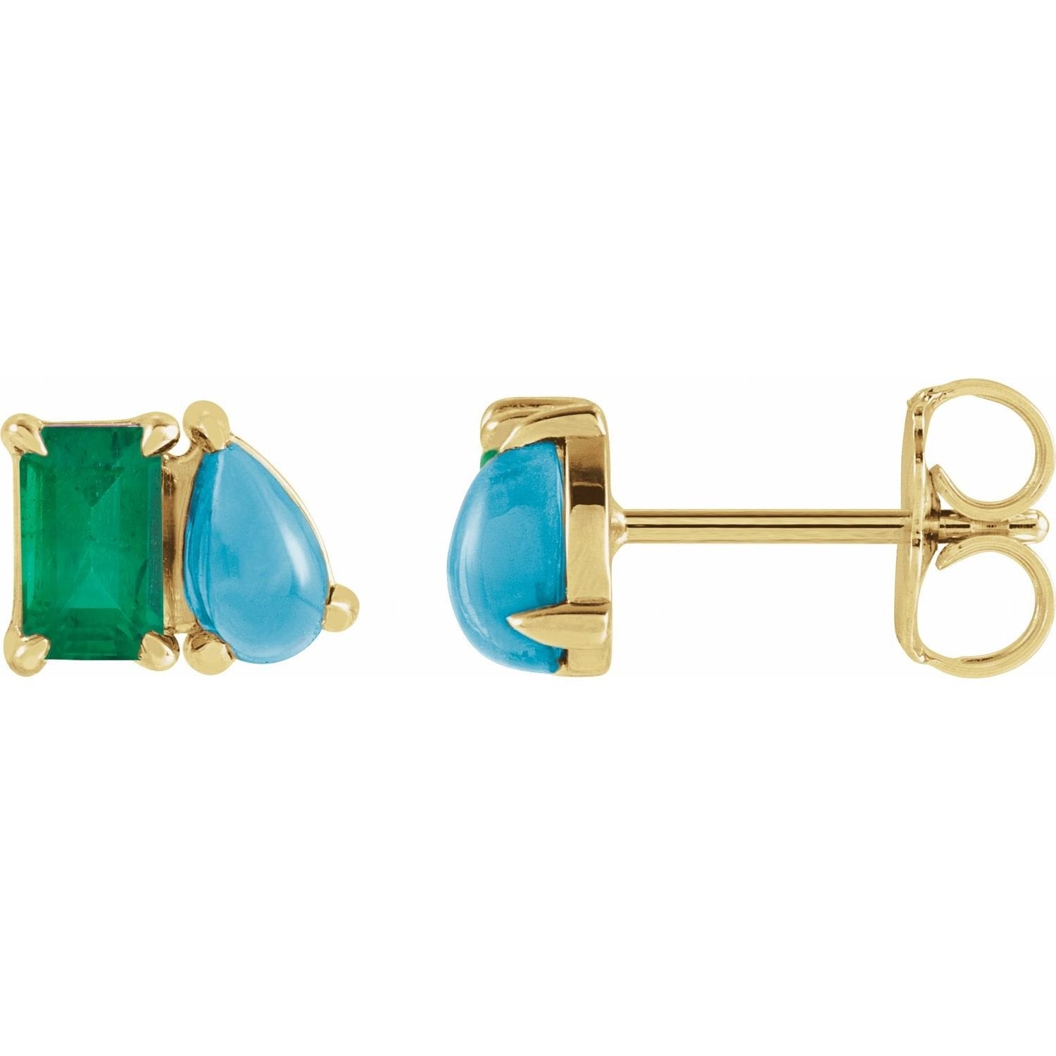 emerald-cut lab-grown emerald stud earrings in 14k Yellow Gold