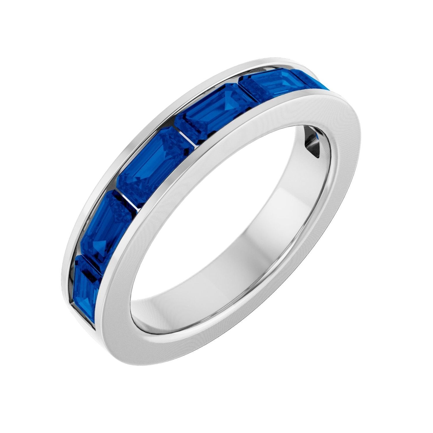 emerald-cut lab-grown sapphire anniversary band in 14k White Gold