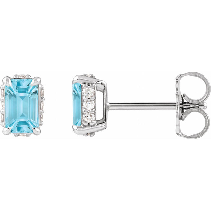 14K White Gold Emerald-Cut Sky Blue Topaz Stud Earrings