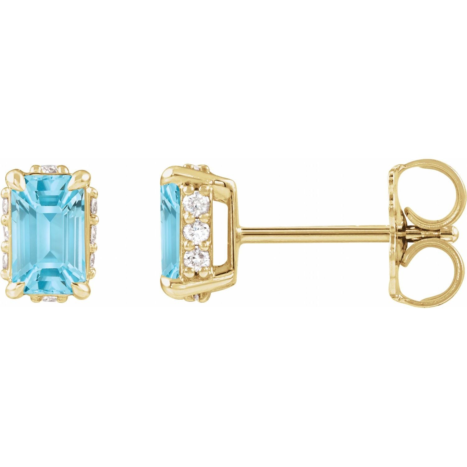 14K Yellow Gold Emerald-Cut Sky Blue Topaz Stud Earrings