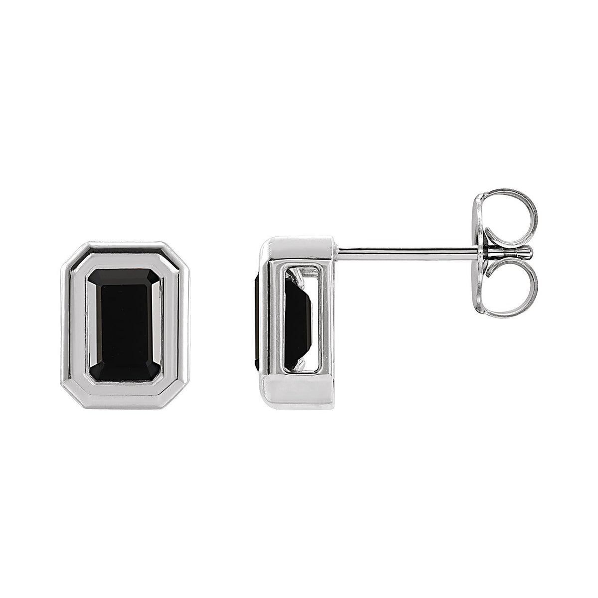 Emerald-Cut Black Onyx Stud Earrings in 14K White Gold