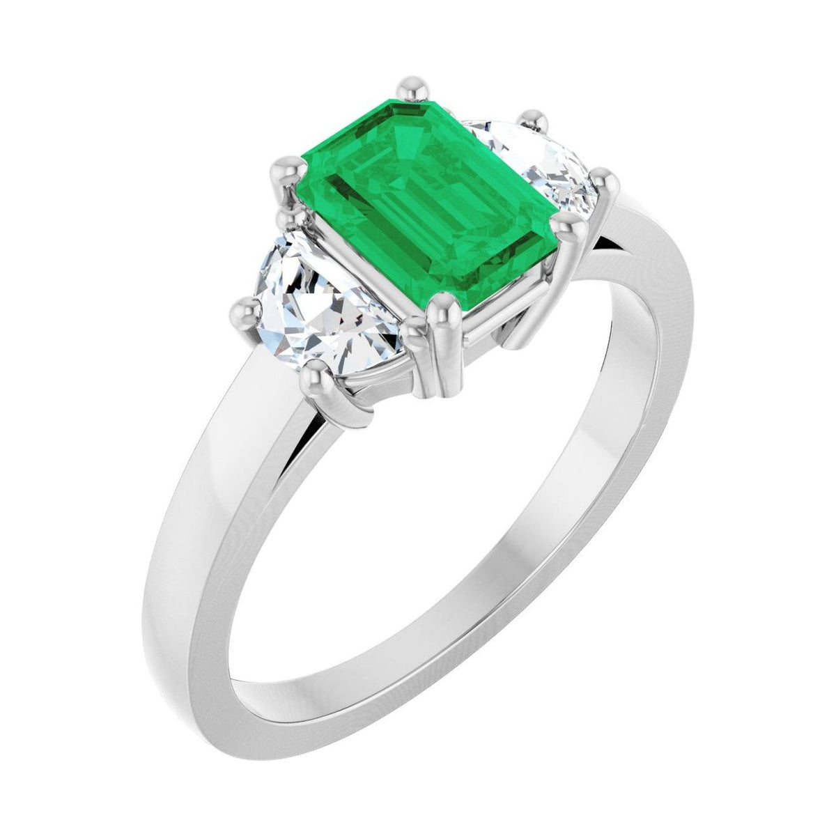 Emerald 1 ct emerald 14K White Gold classic three-stone engagement ring