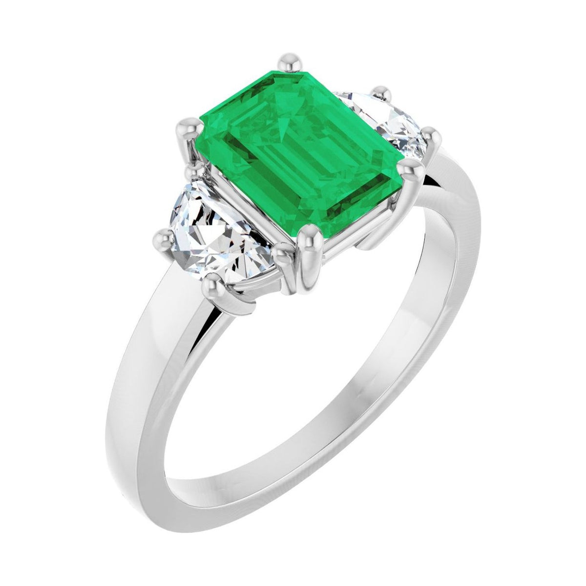 Emerald 1 ct emerald 14K White Gold classic three-stone engagement ring