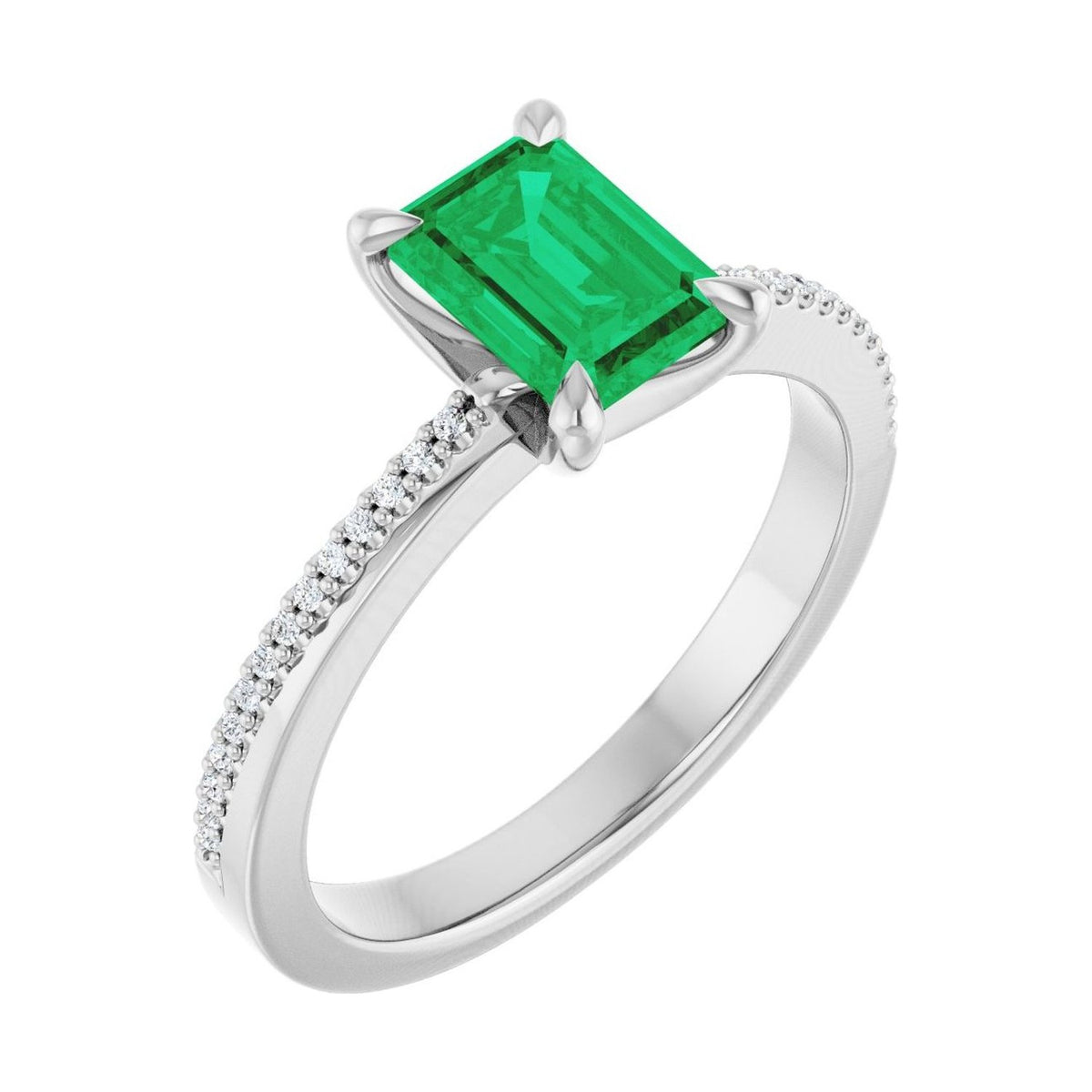 Emerald 1 ct emerald 14K White Gold claw-prong pavé engagement ring