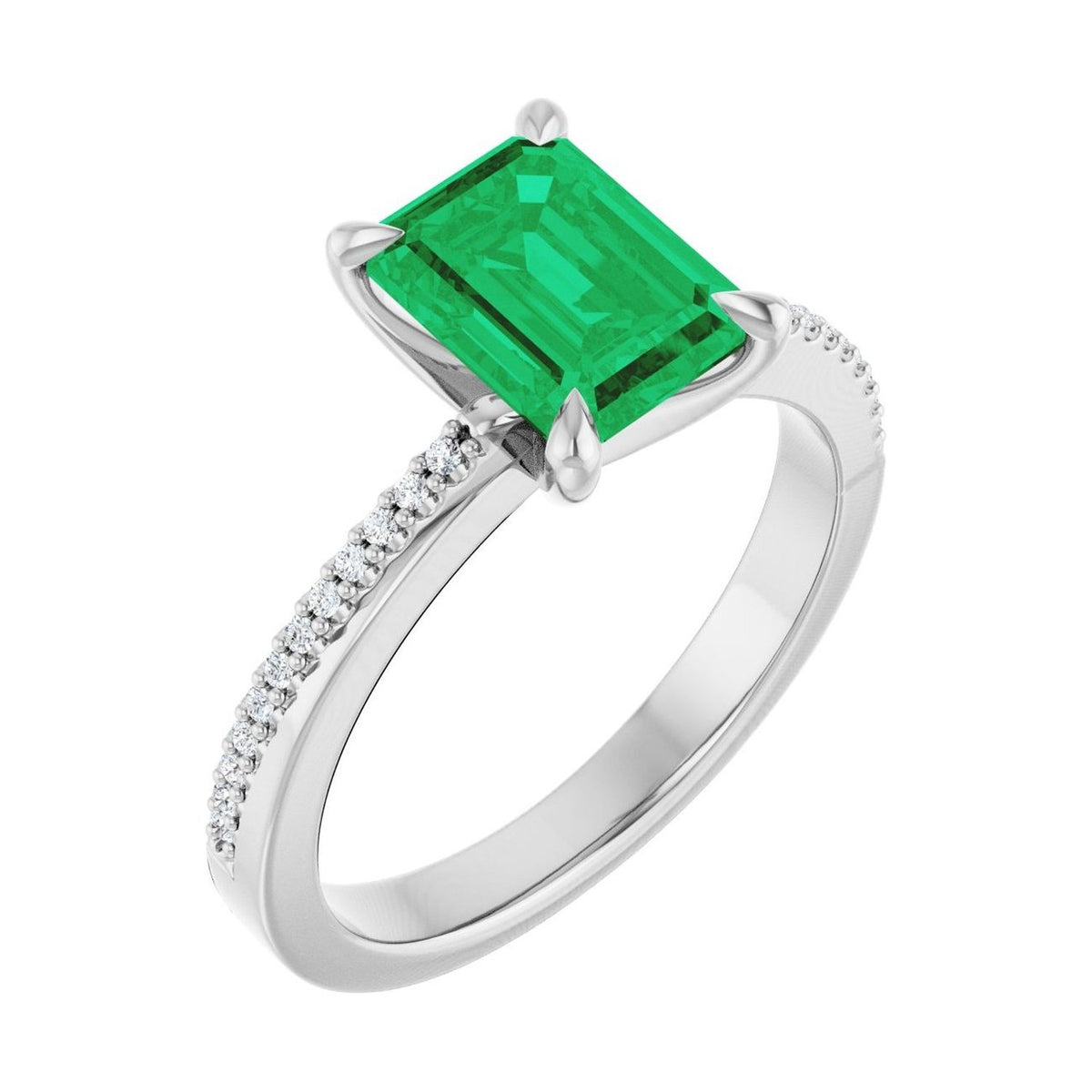 Emerald 1 ct emerald 14K White Gold claw-prong pavé engagement ring