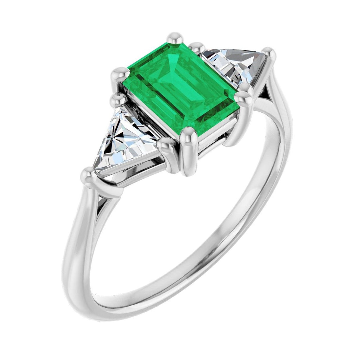 Emerald 1 ct emerald 14K White Gold trillion three-stone engagement ring