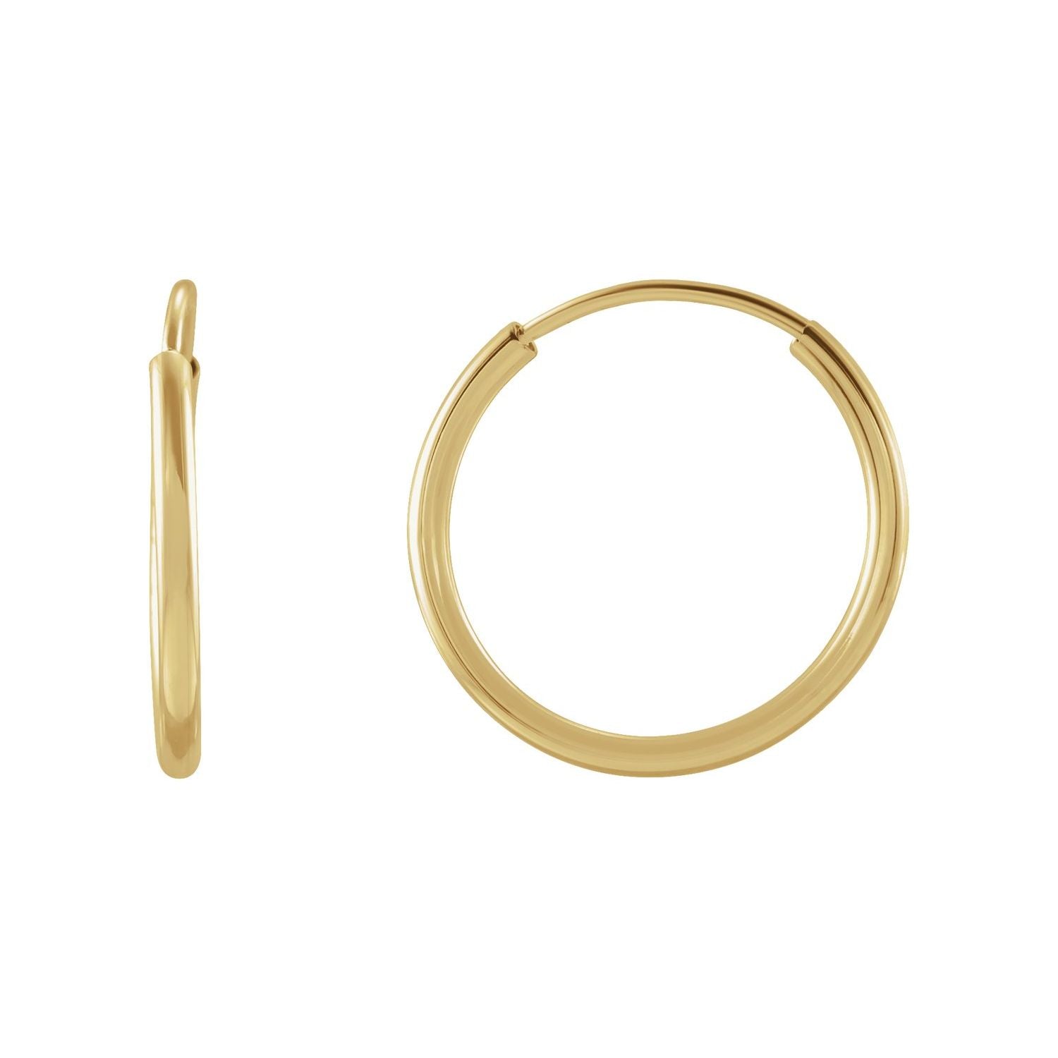 14K Yellow Gold Endless Tube 12 mm gold hoop earrings