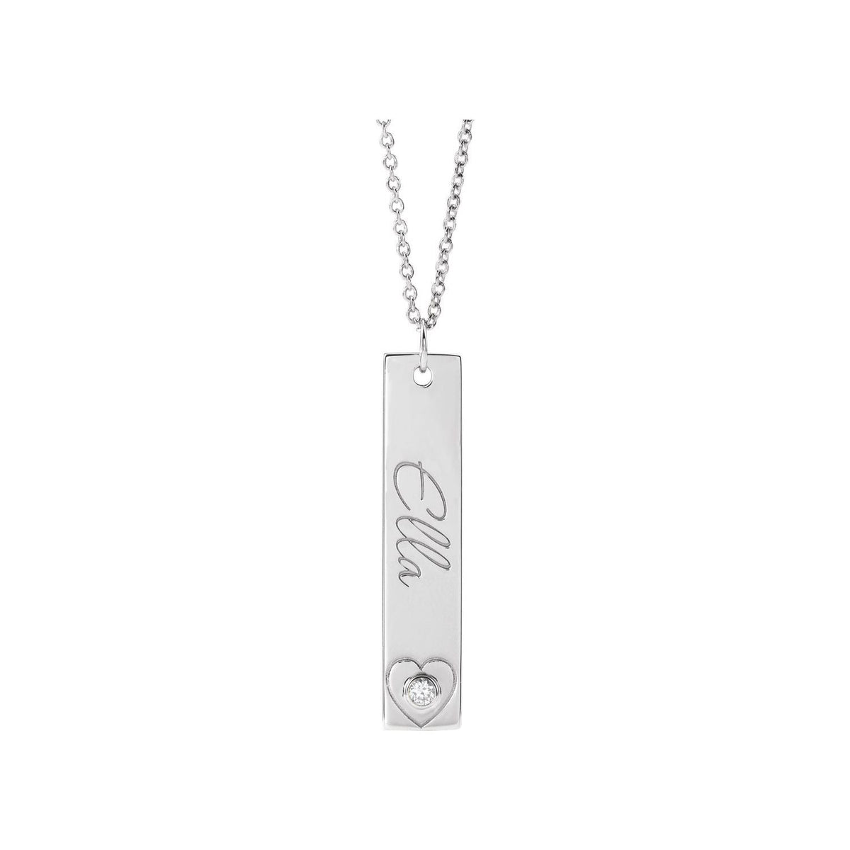 Engravable Bar Pendant with Diamond Heart in 14K White Gold