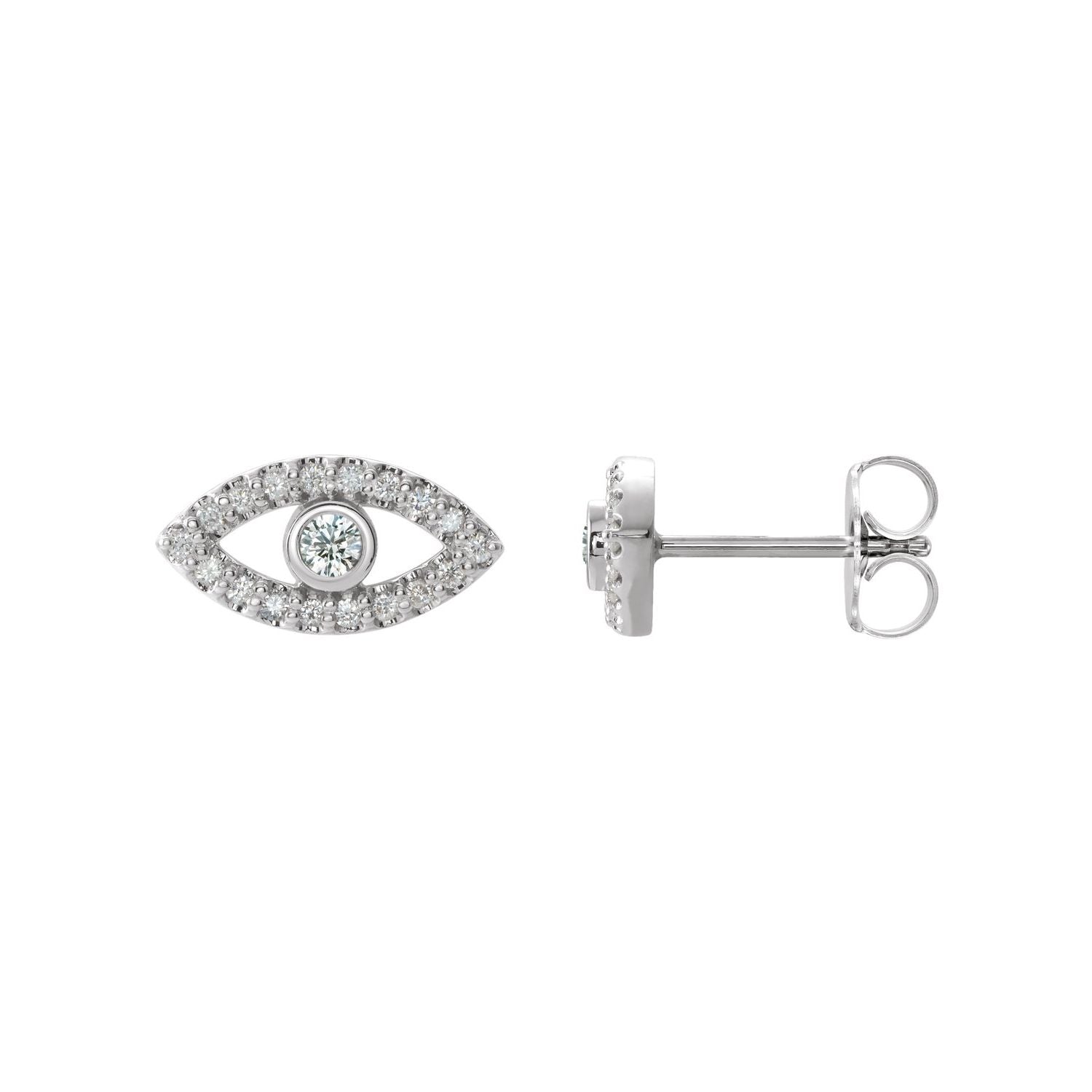 14K White Gold nineteen-stone evil-eye talisman white sapphire earrings