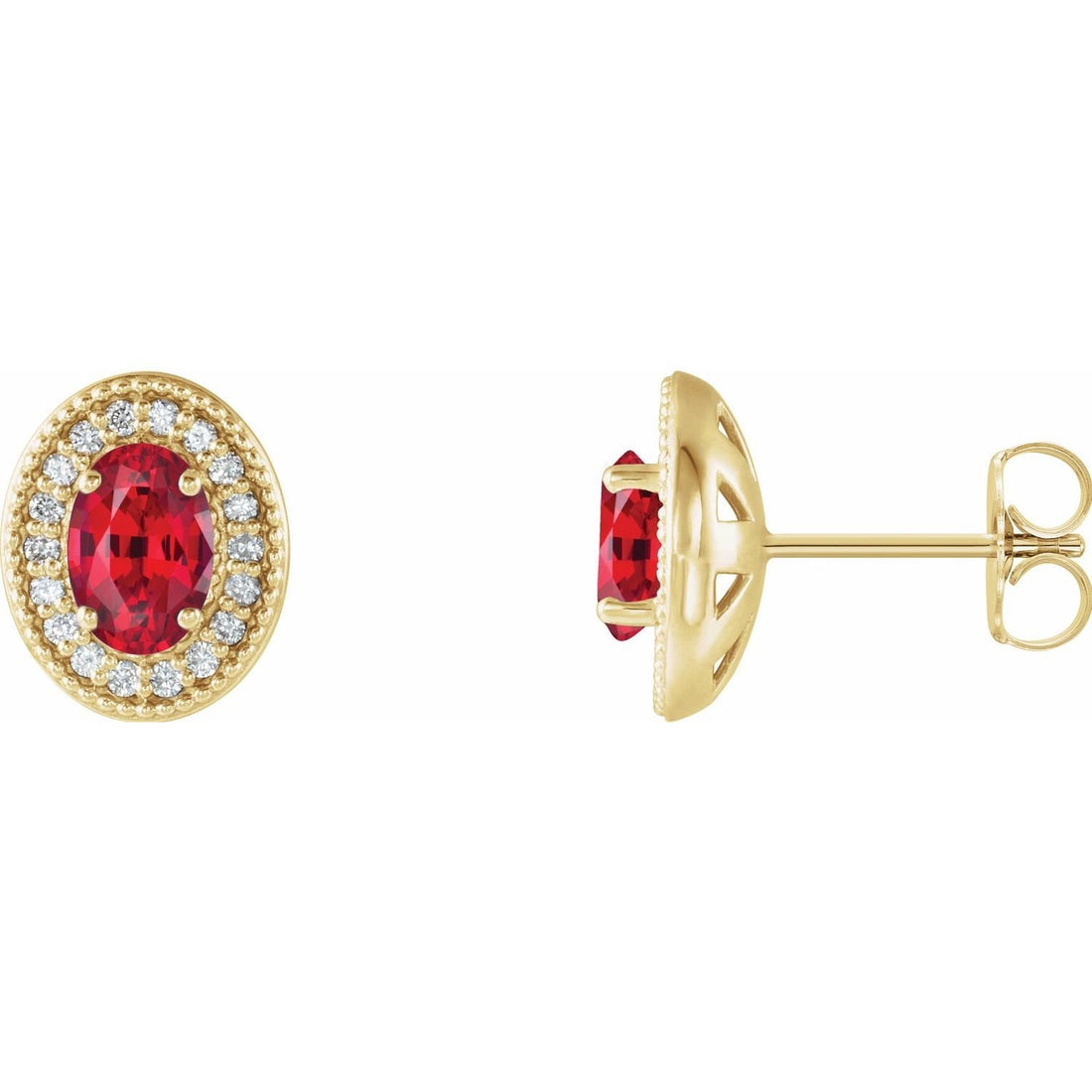 fine oval natural ruby earrings in 14k Yellow Gold