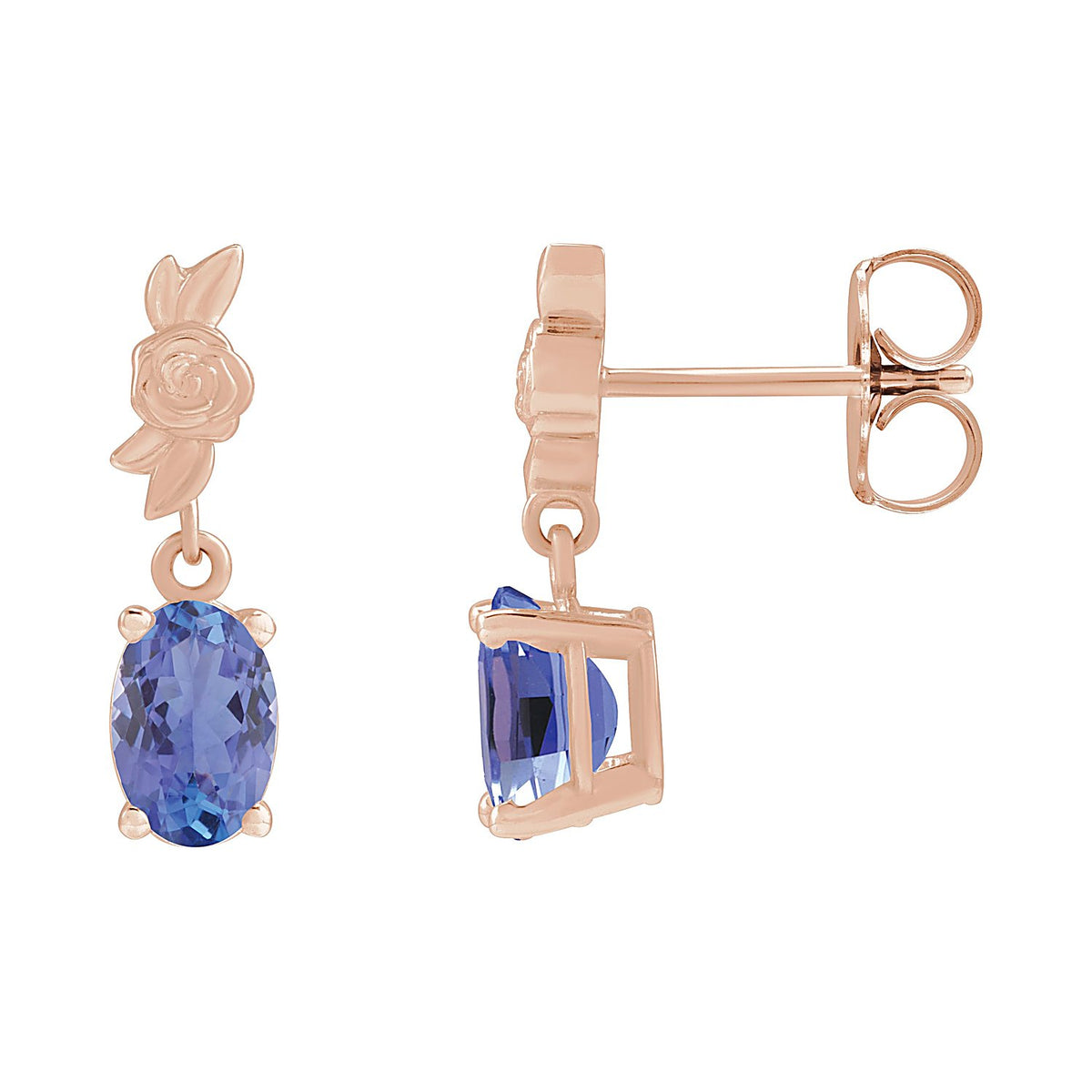Floral Drop Tanzanite Earrings in 14K Rose Gold