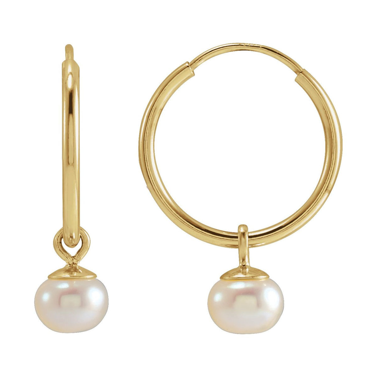 Freshwater Pearl 12 mm Endless Hoop Earrings in 14k yellow gold