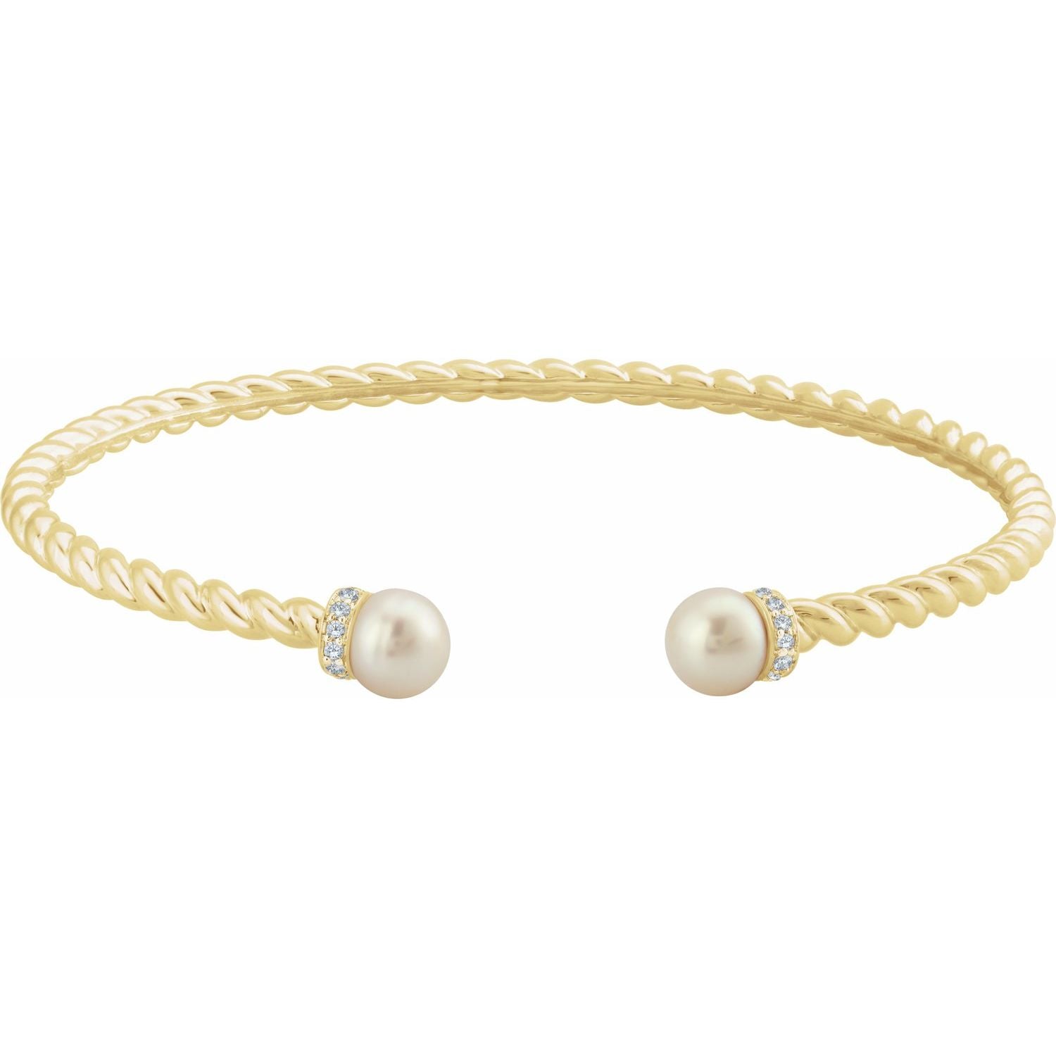Freshwater Pearl & Diamond Rope Cuff Bracelet in 14k yellow gold