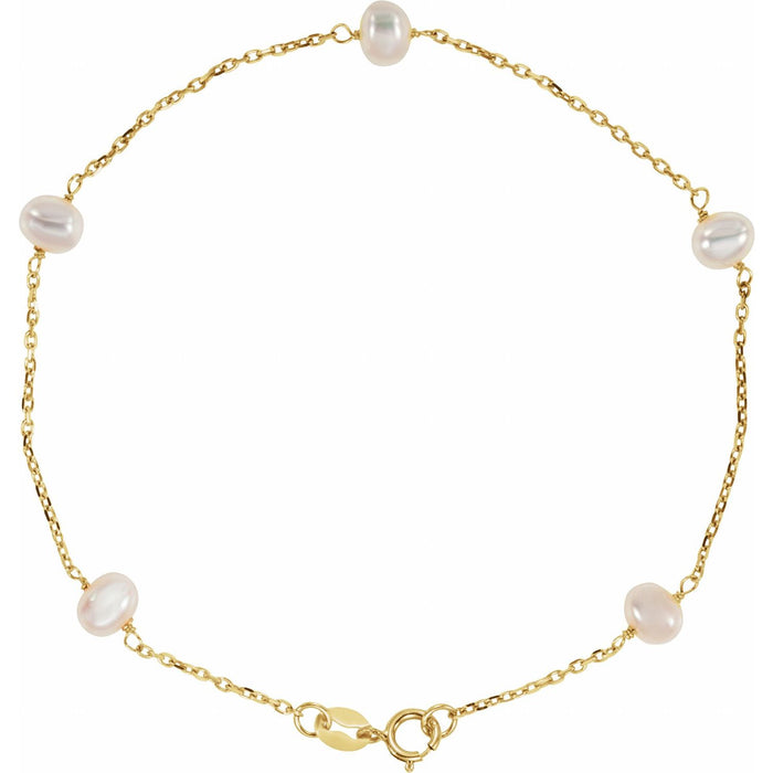 Freshwater Pearl Five-Station Bracelet in 14K Yellow Gold — cultured freshwater pearl bracelet