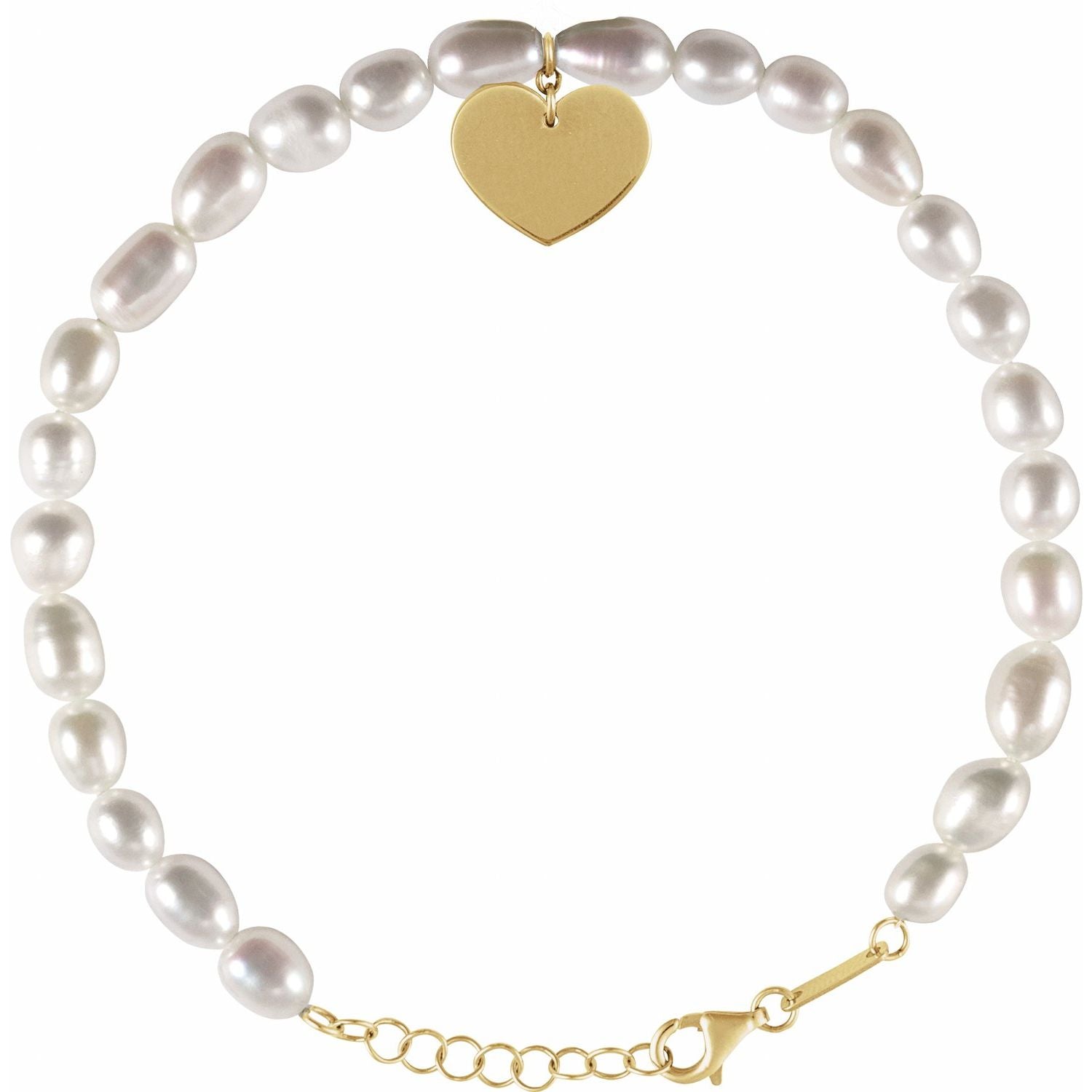 Freshwater Pearl & Gold Heart Bracelet in 14K Yellow Gold — cultured freshwater pearl bracelet