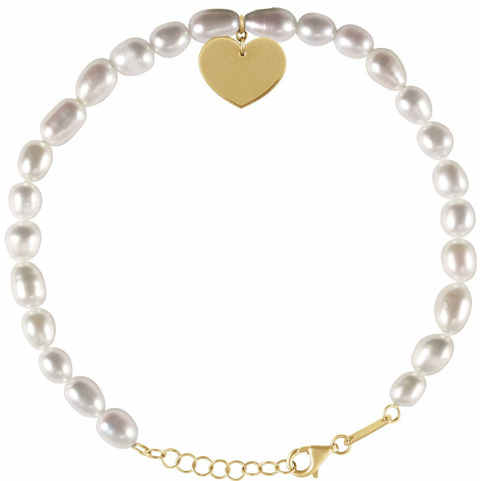 Freshwater Pearl & Gold Heart Bracelet in 14K Yellow Gold — cultured freshwater pearl bracelet
