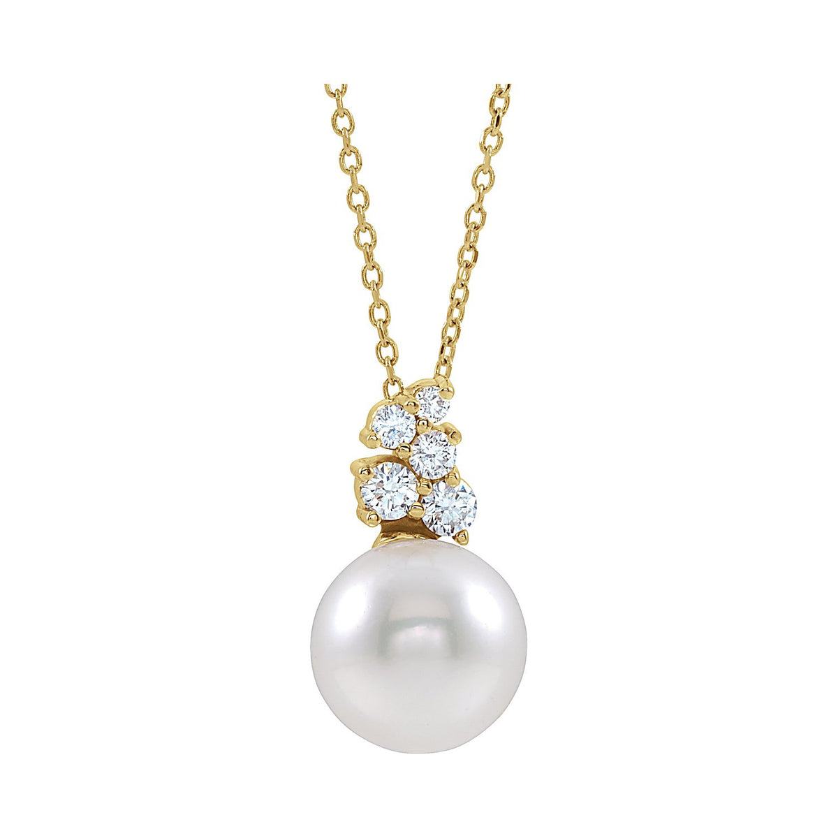 Freshwater Pearl & Natural Diamond Cluster Necklace, front