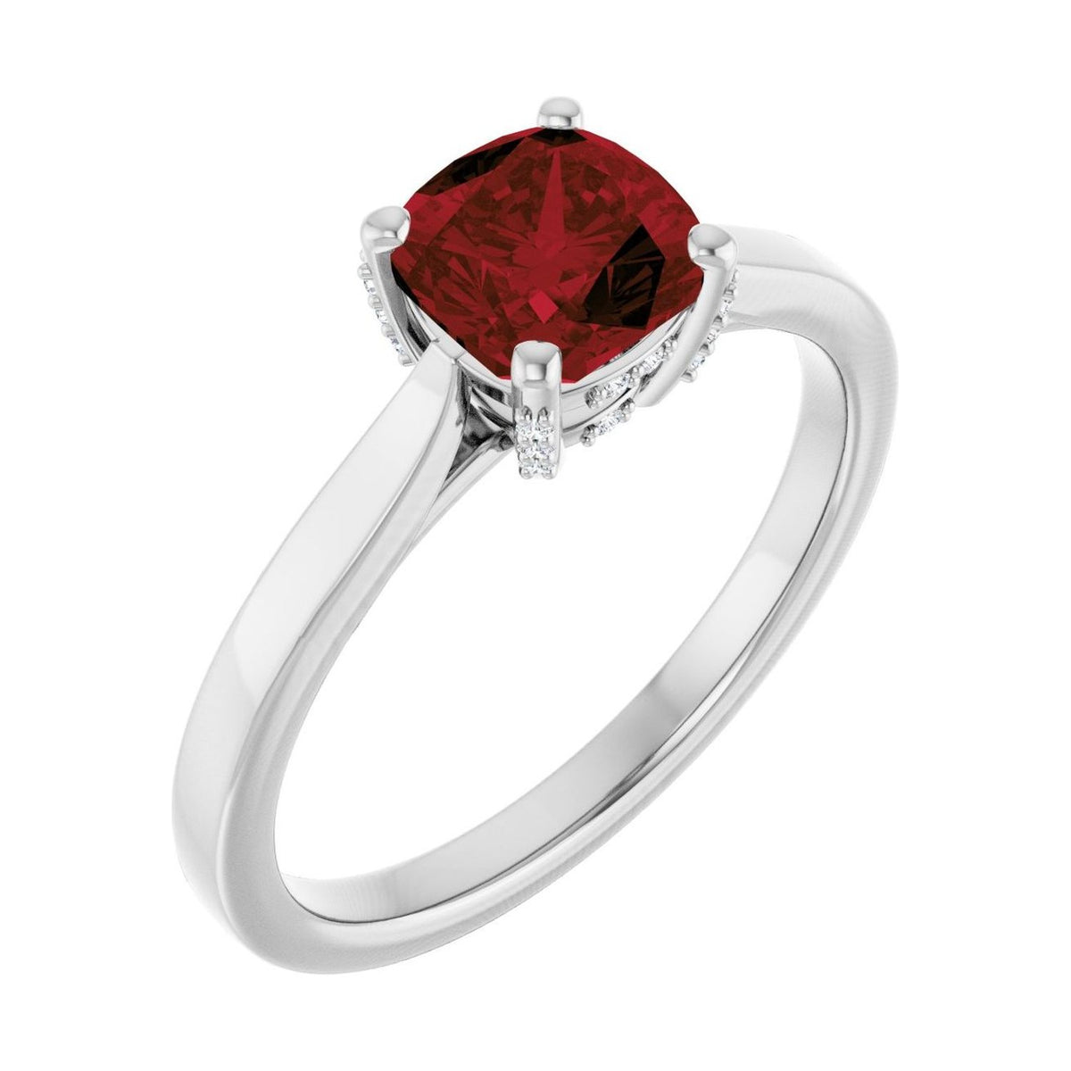 Cushion 1.5 ct garnet 14K White Gold classic solitaire engagement ring