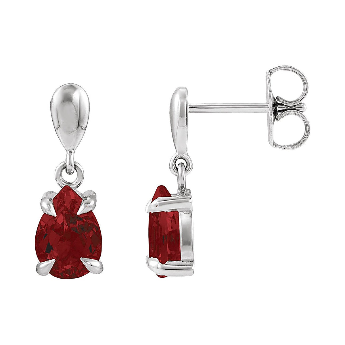Garnet drop earrings in Platinum