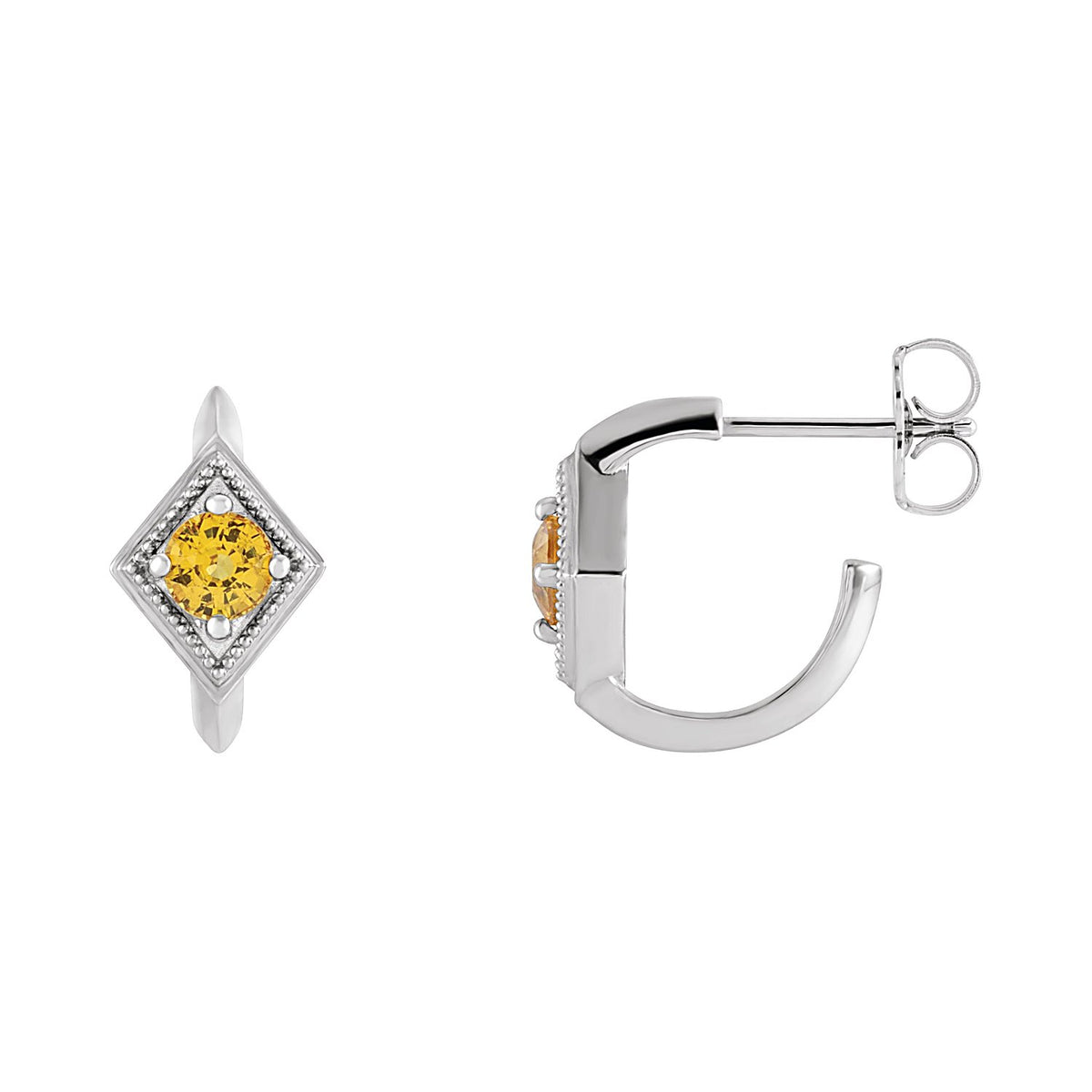 Geometric Yellow Sapphire Hoop Earrings in 14K White Gold