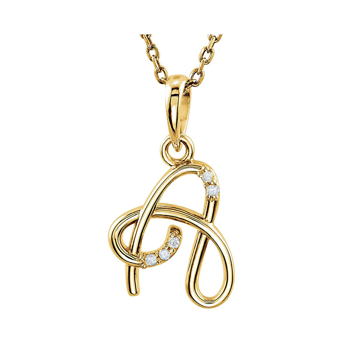 Gold initial necklace, letter A, 14K Yellow Gold