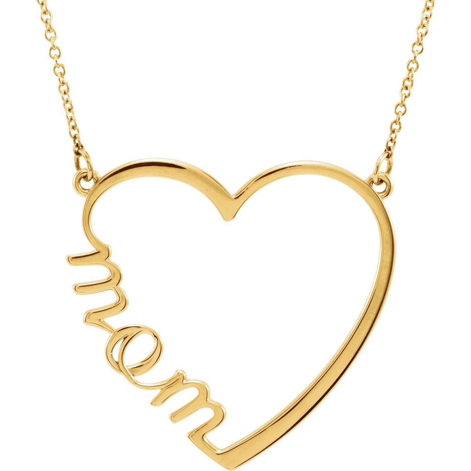 Gold "Mom" Heart Necklace in 14K Yellow Gold