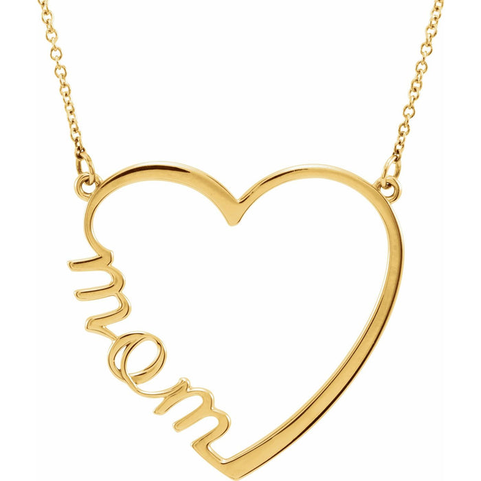 Gold "Mom" Heart Necklace in 14K Yellow Gold