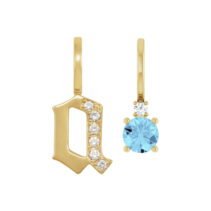 Gothic Diamond Initial Necklace with Birthstone in 14K Yellow Gold