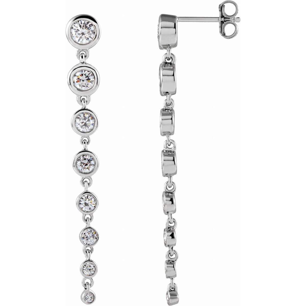 Graduated Bezel Lab-Grown Diamond Drop Earrings in 14K White Gold, 1 3/4 ctw