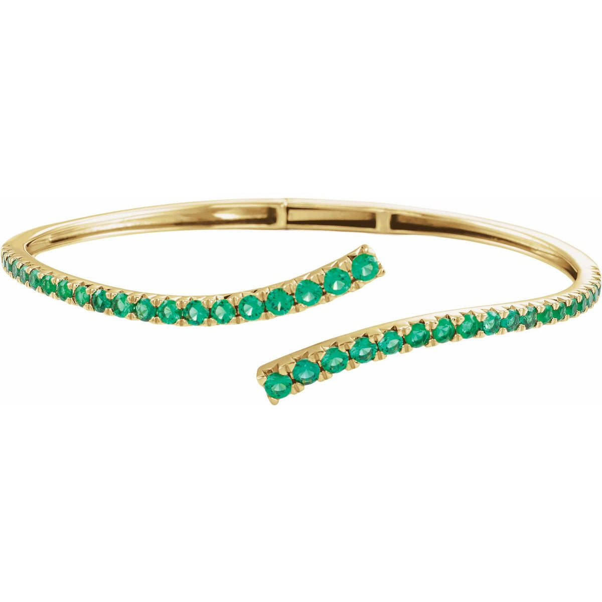 Graduated Bypass Lab-Grown Emerald Cuff Bracelet in 14K Yellow Gold