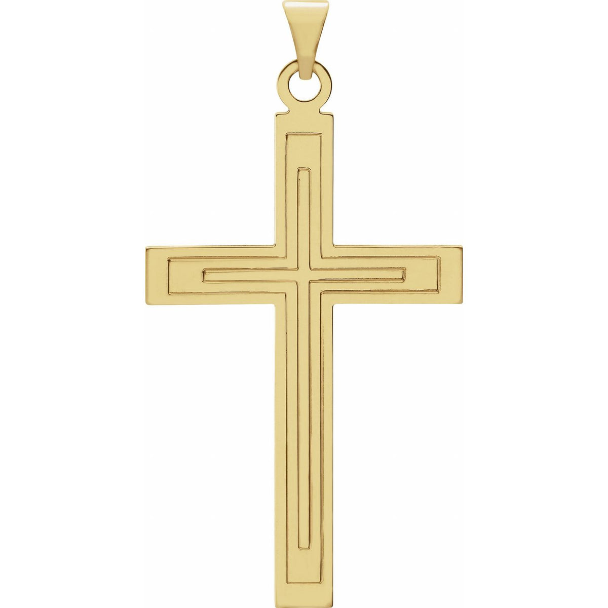 Grooved Men's Cross Necklace in 14K Yellow Gold
