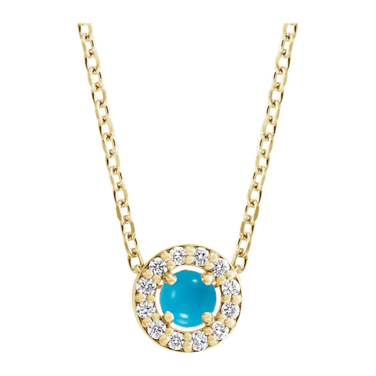 Halo Turquoise Necklace with Diamonds in 14K Yellow Gold, 3 mm · .05 ctw